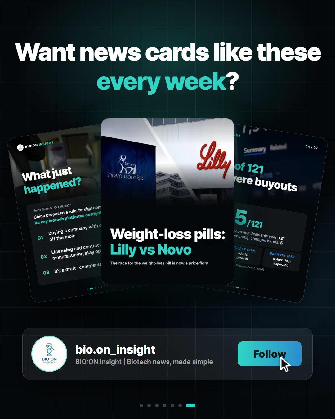 Want news cards like these
every week?
bio.on_insight
BIO:ON Insight | Biotech news, made simple
Follow